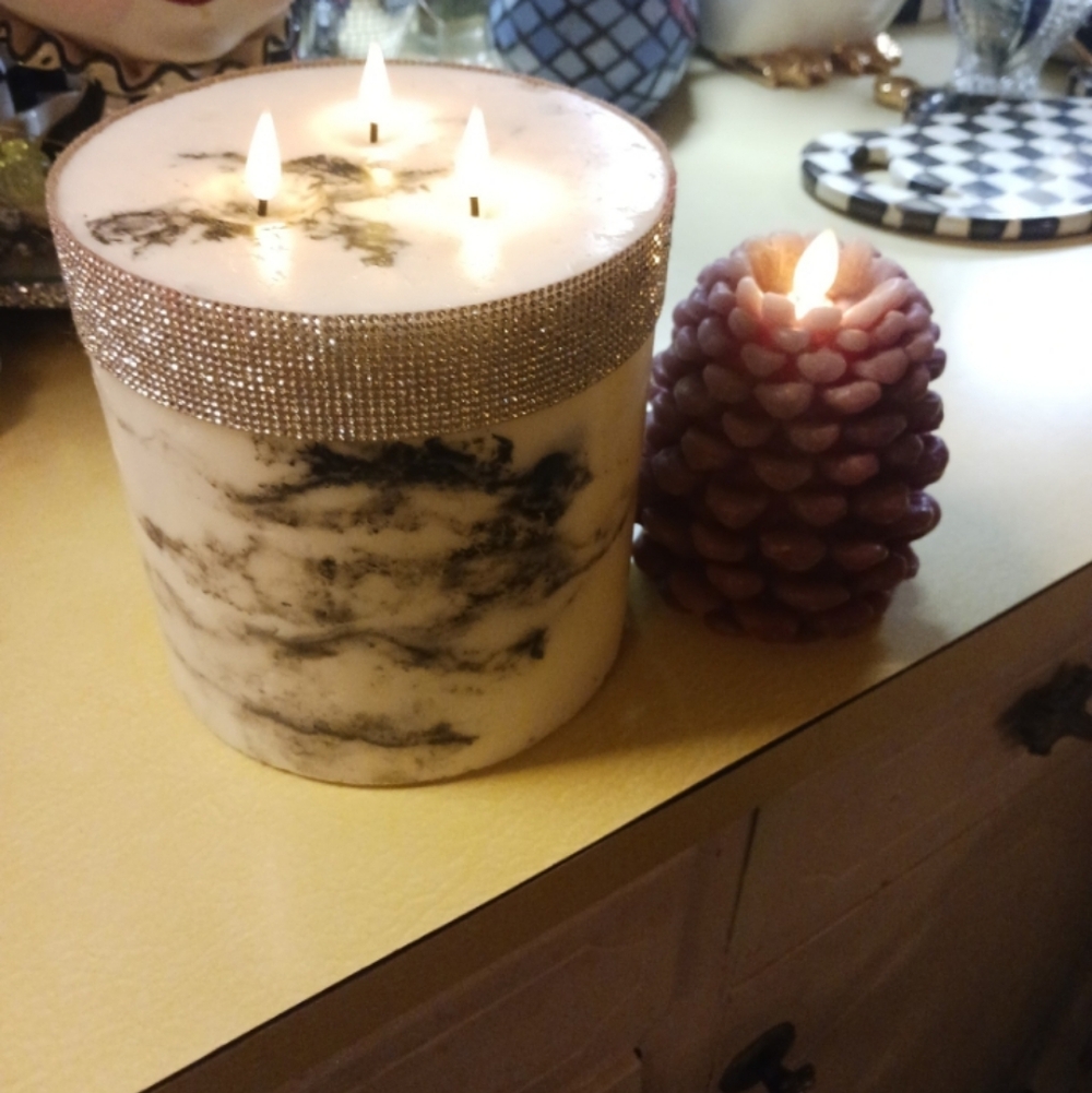 Elegant Marble Candle with Rhinestone Accent And Martha Stewart Lumineer